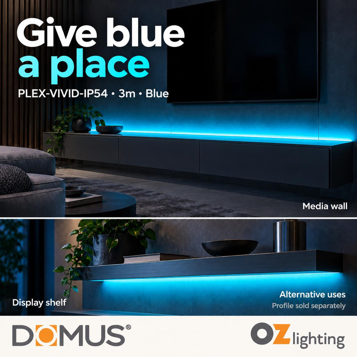 Domus PLEX Vivid 3 Metre 15W/m Blue Strip and Driver Bundle-Domus Lighting-Ozlighting.com.au