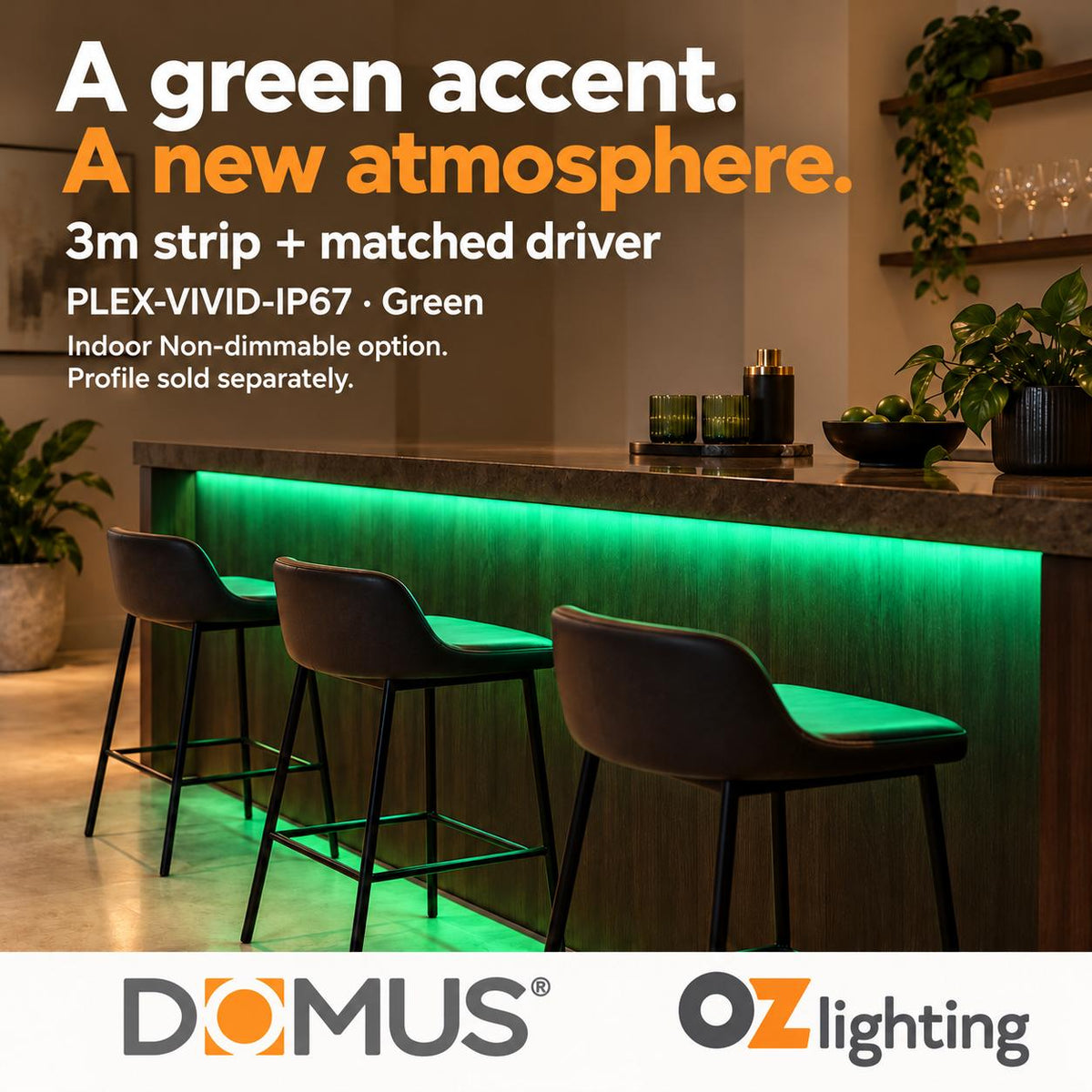 Domus PLEX Vivid 3 Metre 15W/m Green Outdoor Strip and Driver Bundle-Domus Lighting-Ozlighting.com.au
