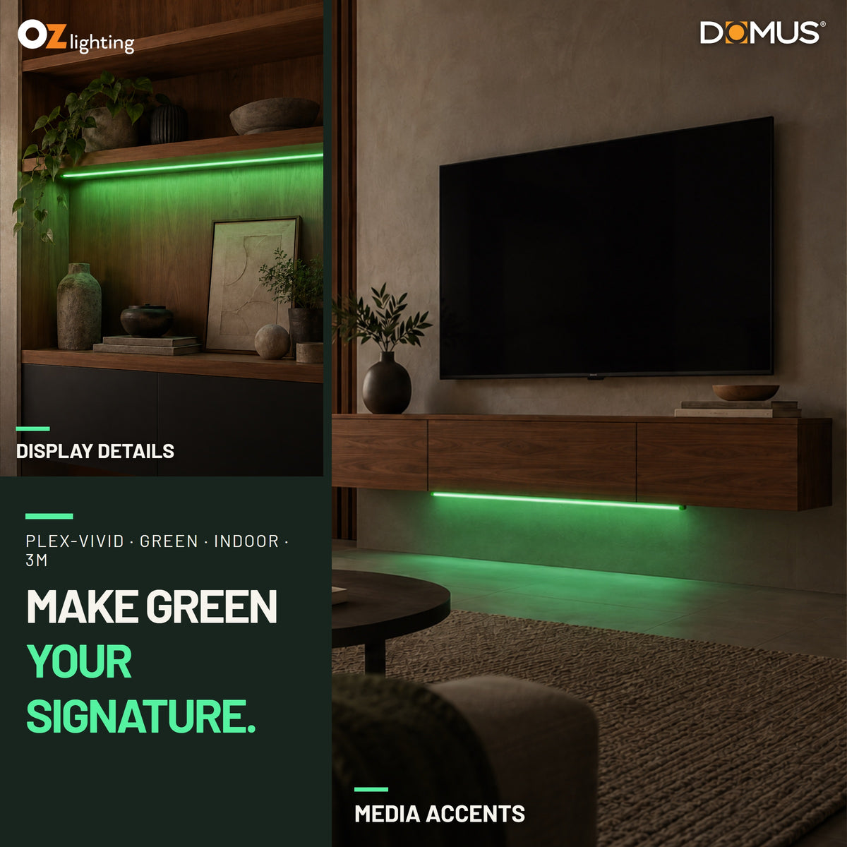 Domus PLEX-VIVID-IP54 LED Strip & Driver Bundle - Green, 3m-Domus Lighting-Ozlighting.com.au