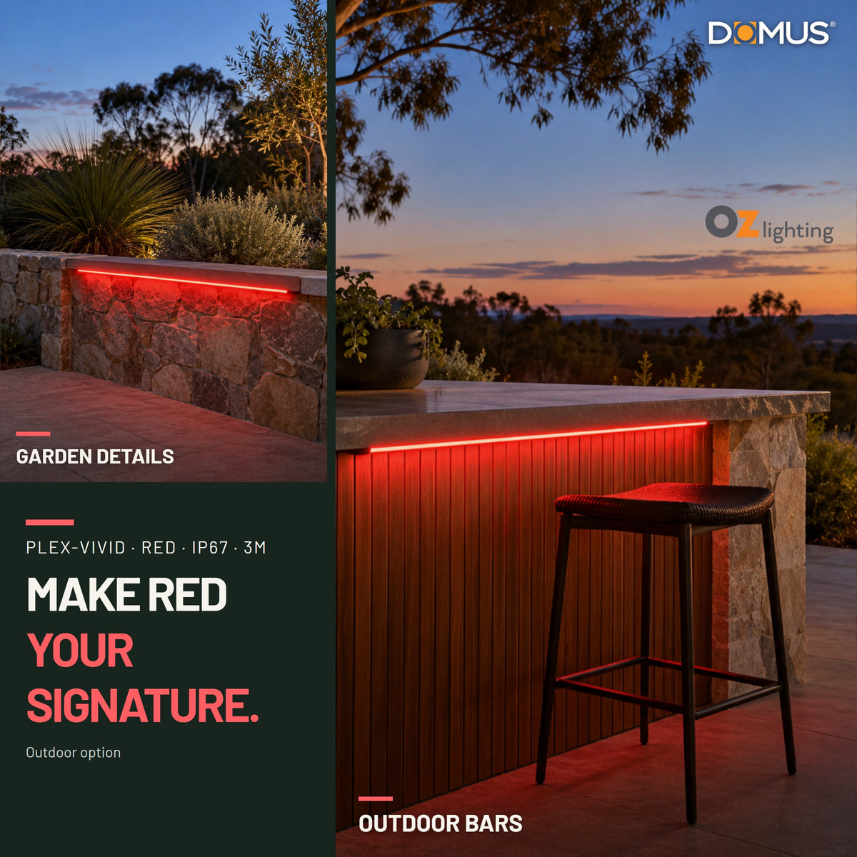 Domus PLEX Vivid 3 Metre 15W/m Red Outdoor Strip and Driver Bundle-Domus Lighting-Ozlighting.com.au