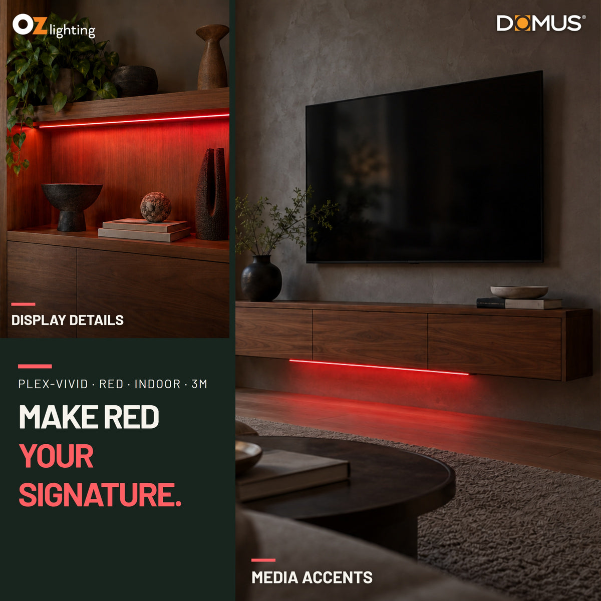 Domus PLEX Vivid 3 Metre 15W/m Red Strip and Driver Bundle-Domus Lighting-Ozlighting.com.au
