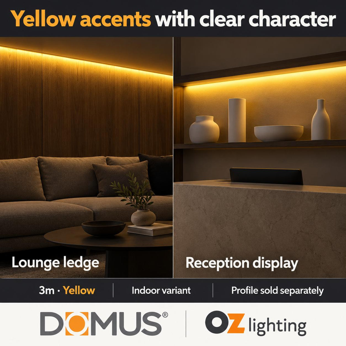 Domus PLEX Vivid 3 Metre 15W/m Yellow Outdoor Strip and Driver Bundle-Domus Lighting-Ozlighting.com.au