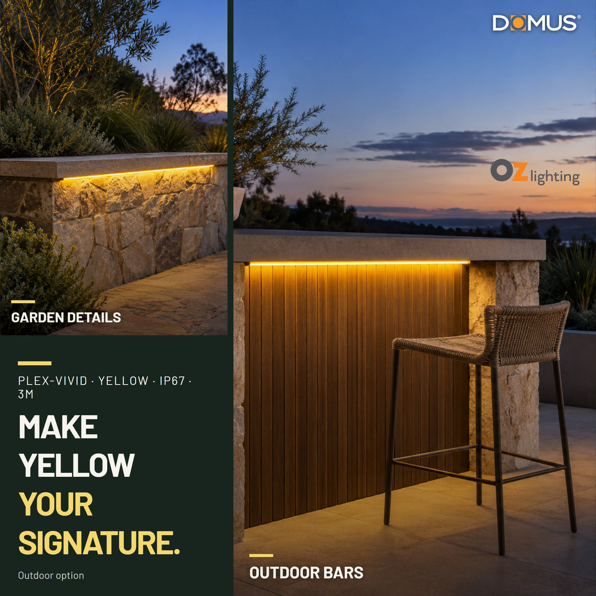 Domus PLEX Vivid 3 Metre 15W/m Yellow Outdoor Strip and Driver Bundle-Domus Lighting-Ozlighting.com.au