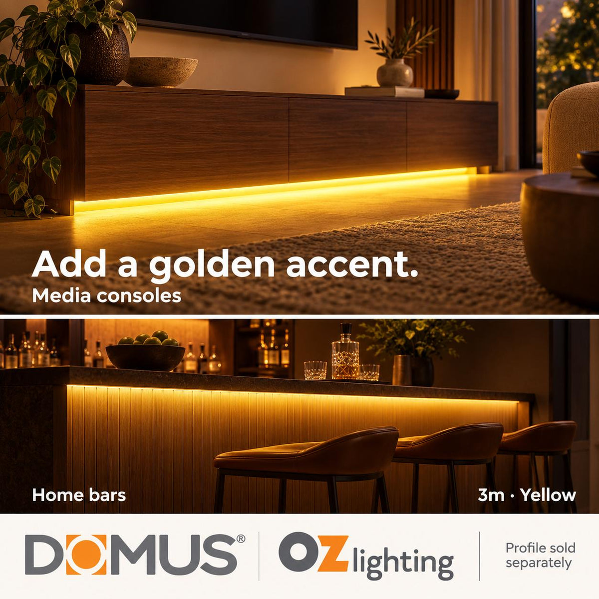 Domus PLEX Vivid 3 Metre 15W/m Yellow Strip and Driver Bundle-Domus Lighting-Ozlighting.com.au