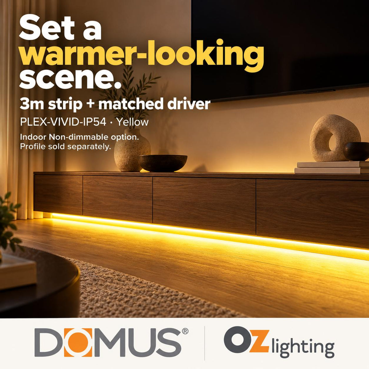 Domus PLEX Vivid 3 Metre 15W/m Yellow Strip and Driver Bundle-Domus Lighting-Ozlighting.com.au