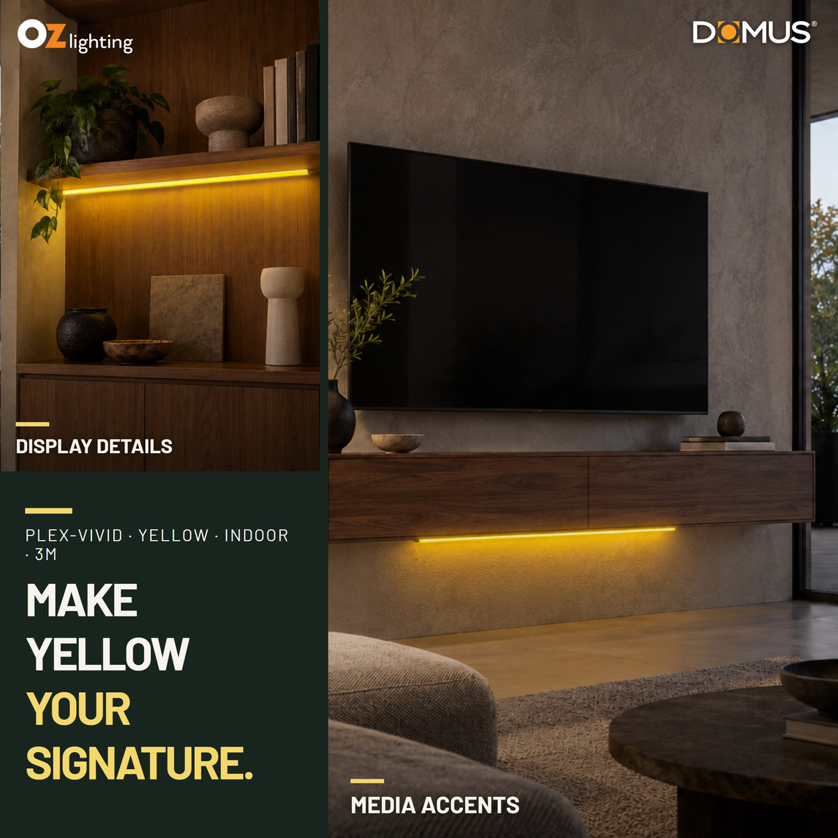 Domus PLEX Vivid 3 Metre 15W/m Yellow Strip and Driver Bundle-Domus Lighting-Ozlighting.com.au