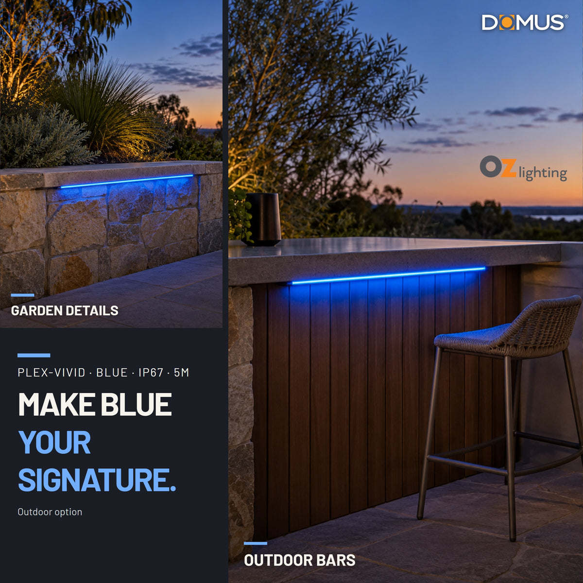 Domus PLEX-VIVID-IP67 LED Strip & Driver Bundle - Blue, 5m-Domus Lighting-Ozlighting.com.au