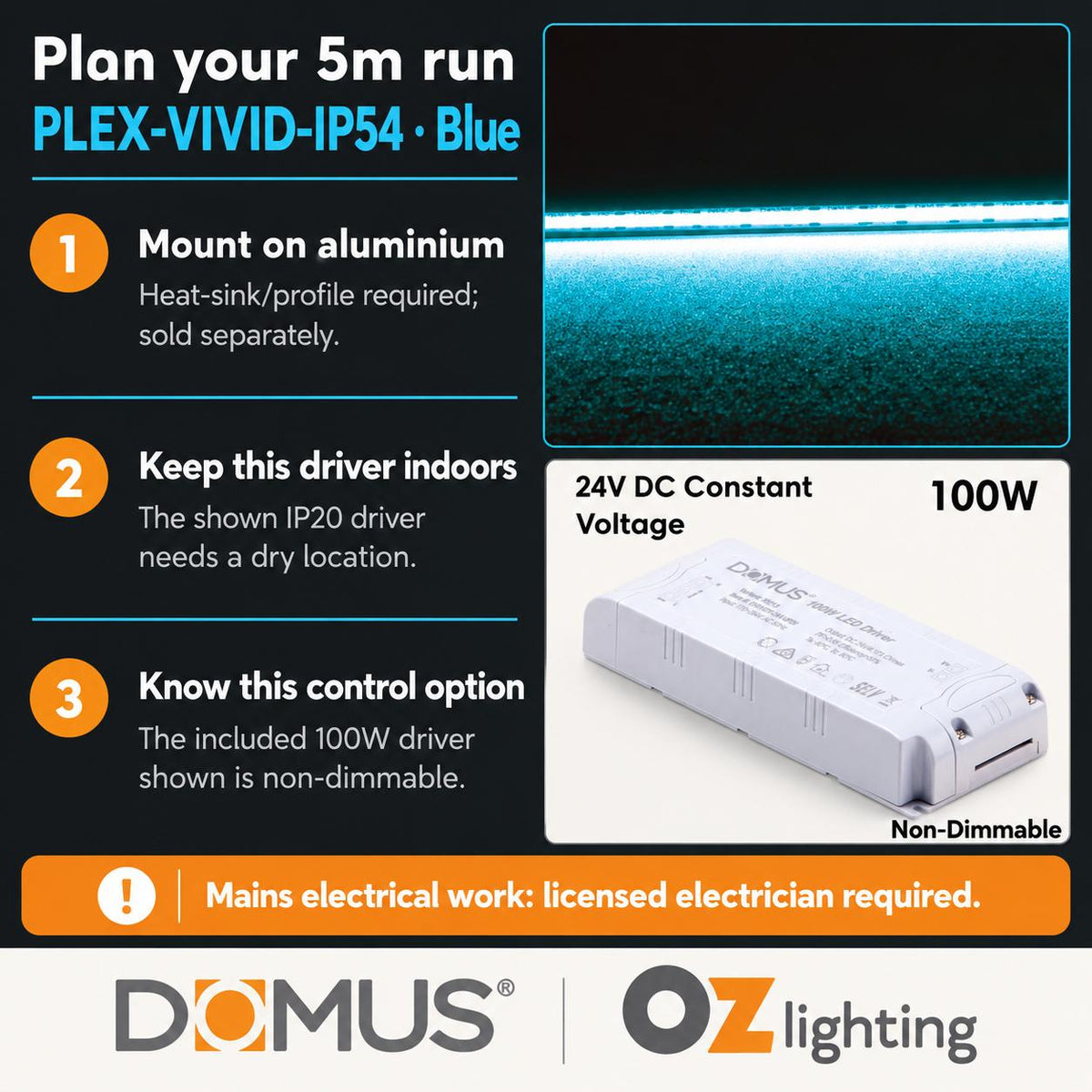 Domus PLEX Vivid 5 Metre 15W/m Blue Strip and Driver Bundle-Domus Lighting-Ozlighting.com.au