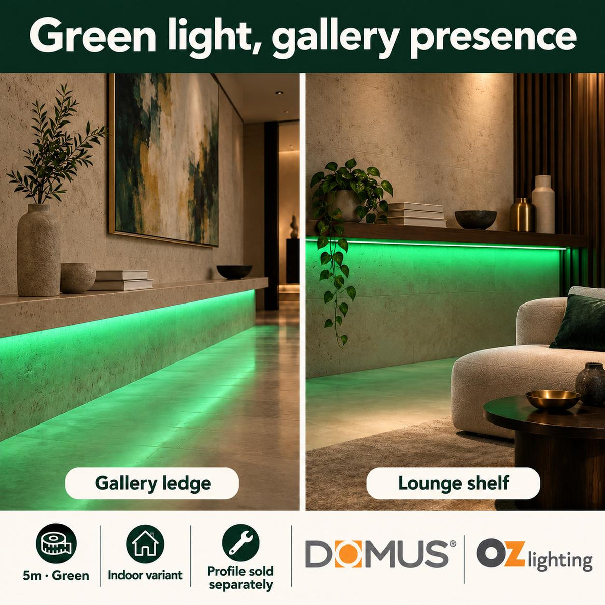 Domus PLEX Vivid 5 Metre 15W/m Green Outdoor Strip and Driver Bundle-Domus Lighting-Ozlighting.com.au