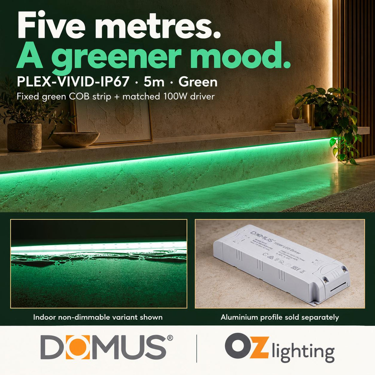 Domus PLEX Vivid 5 Metre 15W/m Green Outdoor Strip and Driver Bundle-Domus Lighting-Ozlighting.com.au