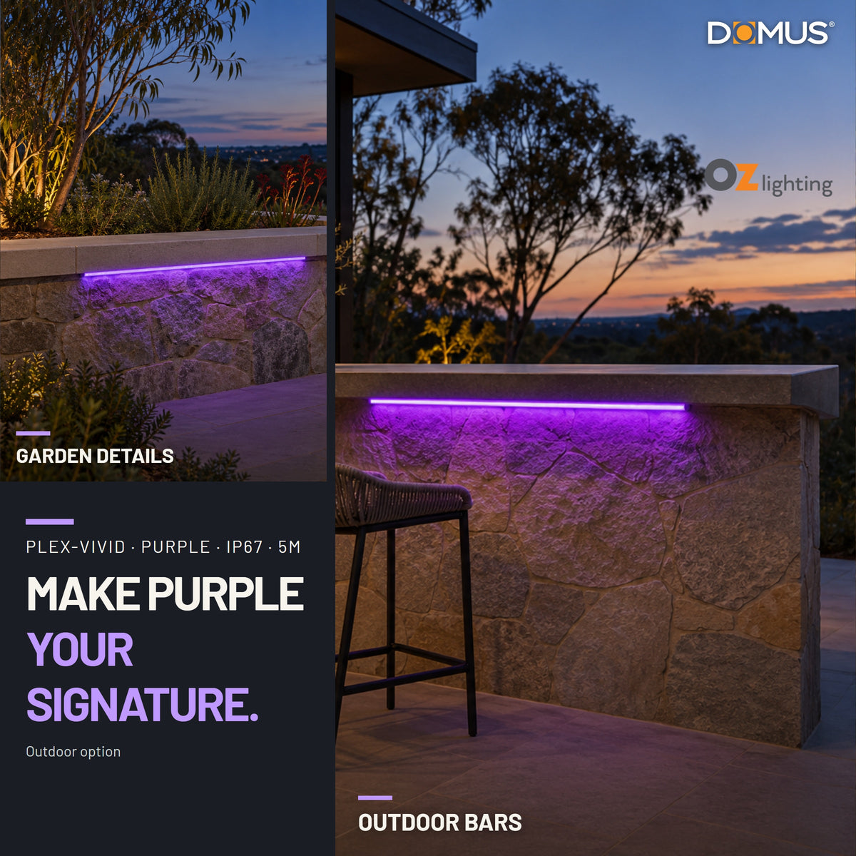 Domus PLEX Vivid 5 Metre 15W/m Purple Outdoor Strip and Driver Bundle-Domus Lighting-Ozlighting.com.au