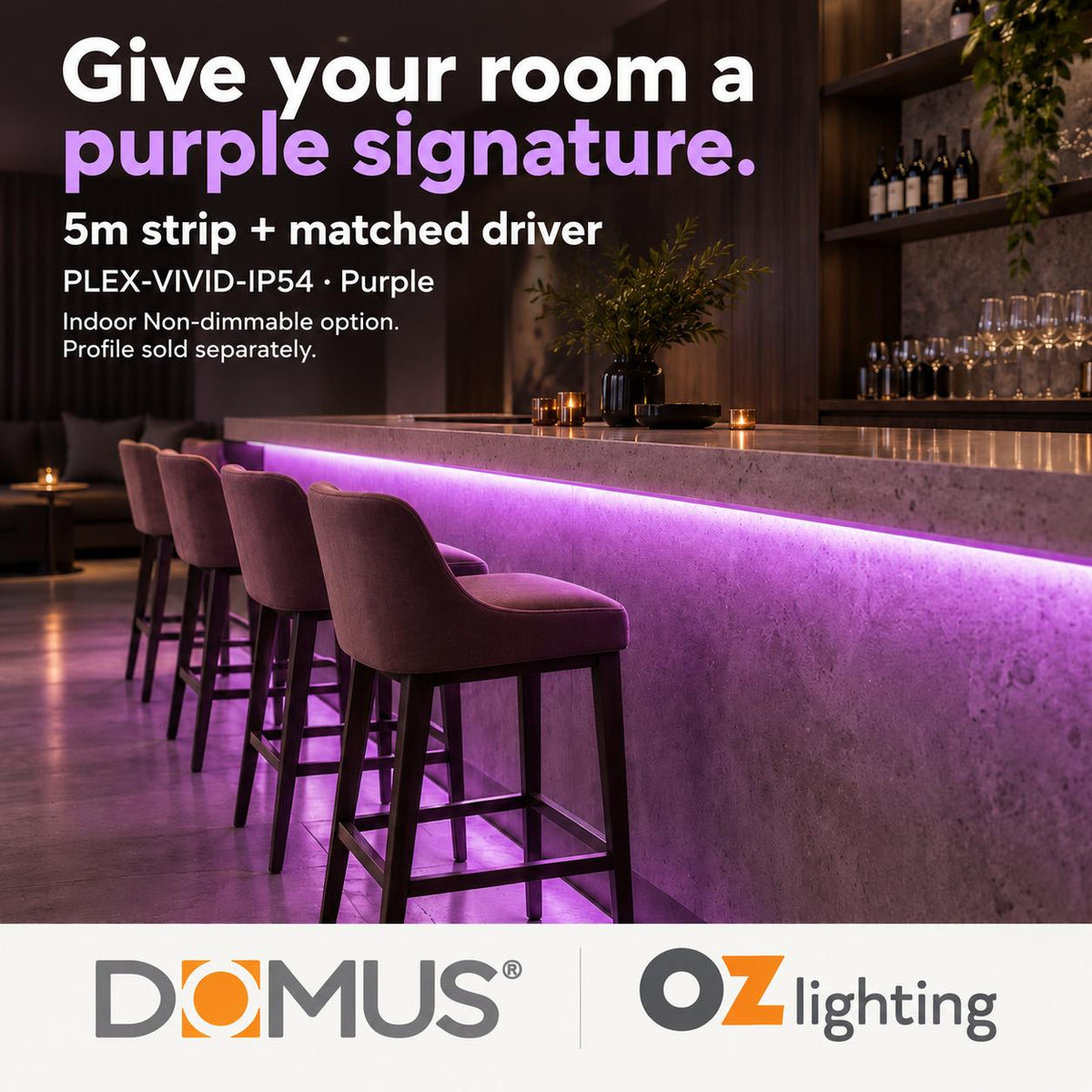 Domus PLEX Vivid 5 Metre 15W/m Purple Strip and Driver Bundle-Domus Lighting-Ozlighting.com.au