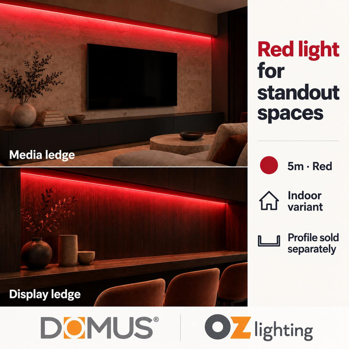Domus PLEX Vivid 5 Metre 15W/m Red Outdoor Strip and Driver Bundle-Domus Lighting-Ozlighting.com.au