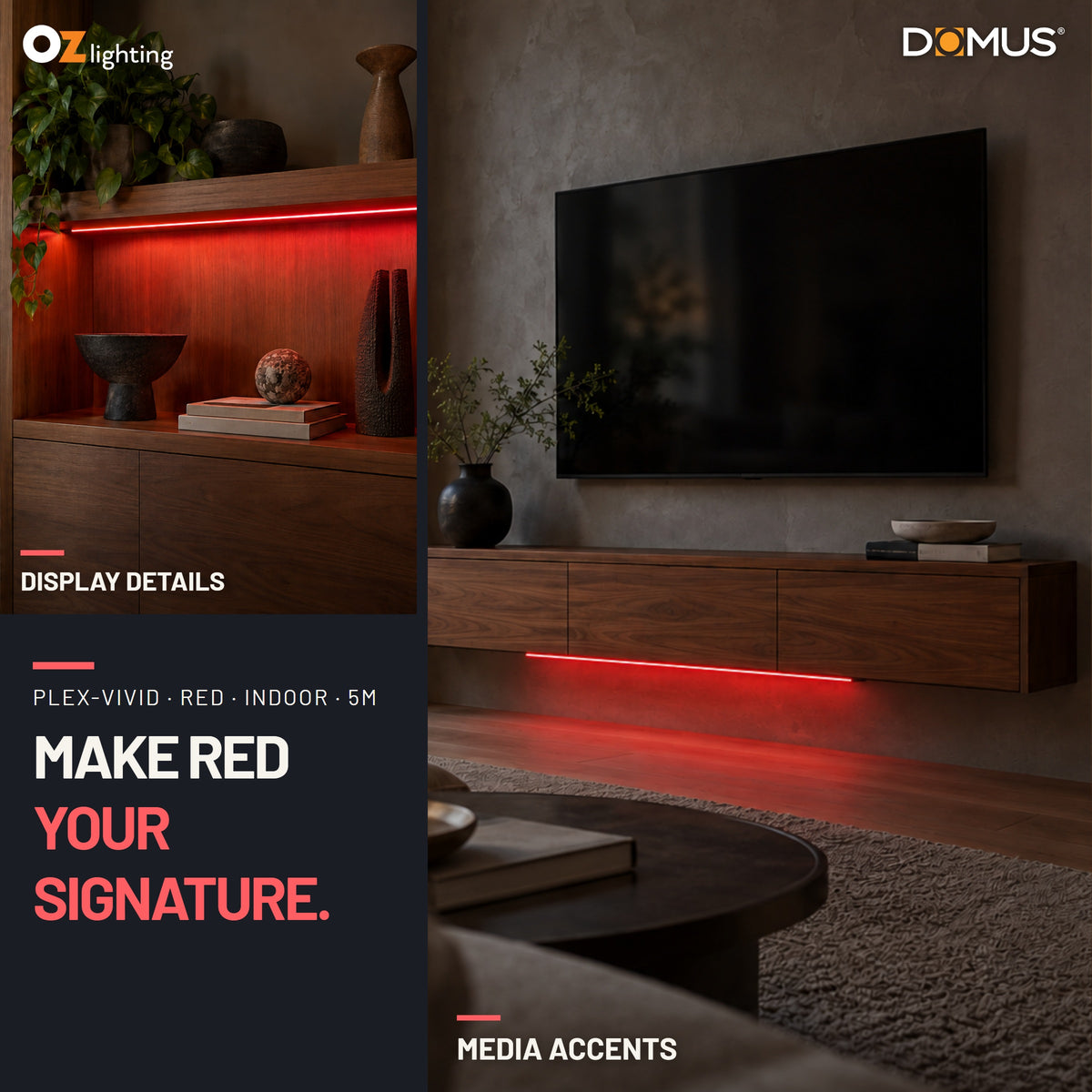 Domus PLEX-VIVID-IP54 LED Strip & Driver Bundle - Red, 5m-Domus Lighting-Ozlighting.com.au