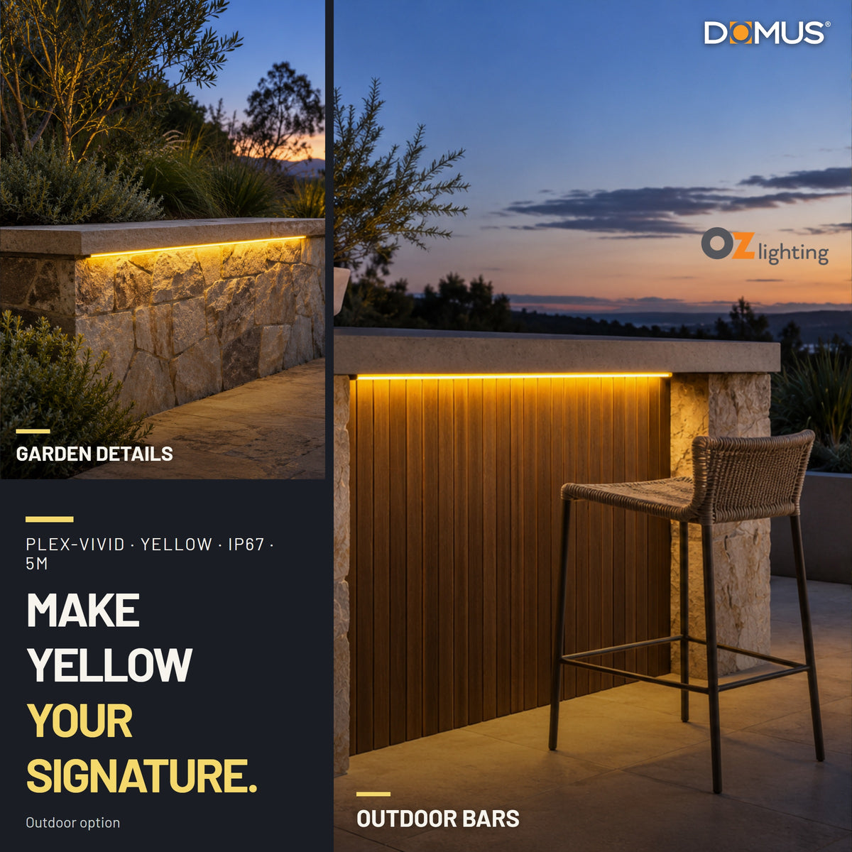 Domus PLEX-VIVID-IP67 LED Strip & Driver Bundle - Yellow, 5m-Domus Lighting-Ozlighting.com.au