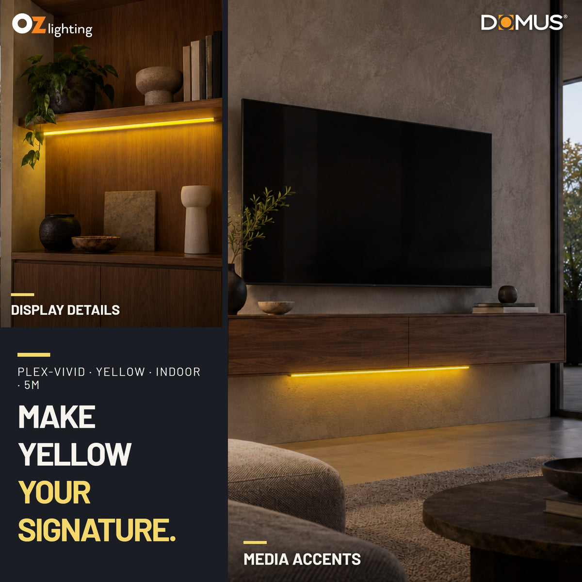 Domus PLEX-VIVID-IP54 LED Strip & Driver Bundle - Yellow, 5m-Domus Lighting-Ozlighting.com.au