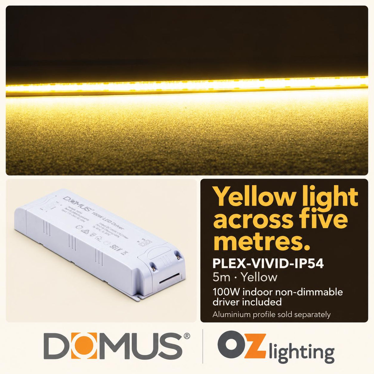 Domus PLEX Vivid 5 Metre 15W/m Yellow Strip and Driver Bundle-Domus Lighting-Ozlighting.com.au