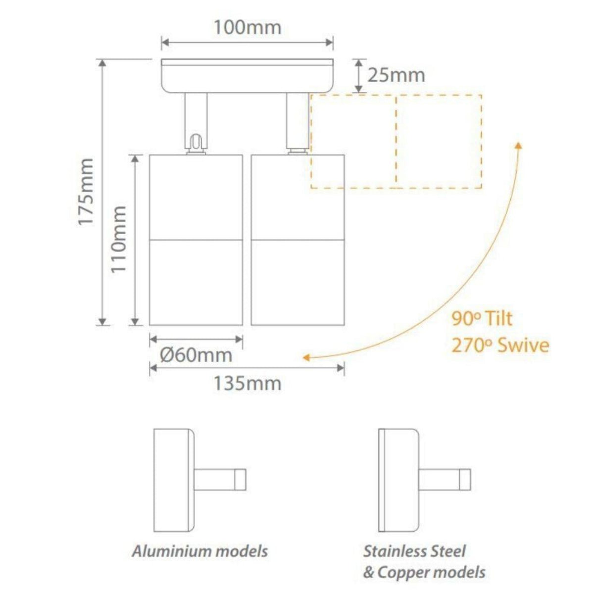 Domus SHADOW-2-ADJ LED Spotlight - 2x6W, GU10, Tri-Colour, IP65, Adjustable-Domus Lighting-Ozlighting.com.au
