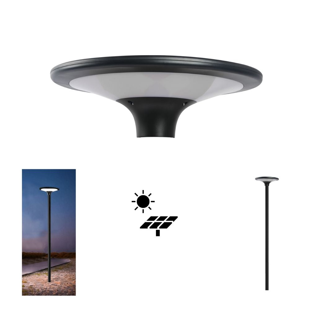 Domus SUNSOLAR-1 - Solar Powered 10W/20W LED 2-CCT Dual Colour High Output Post Top Area Light Bollard Garden Head Only IP65-Domus Lighting-Ozlighting.com.au