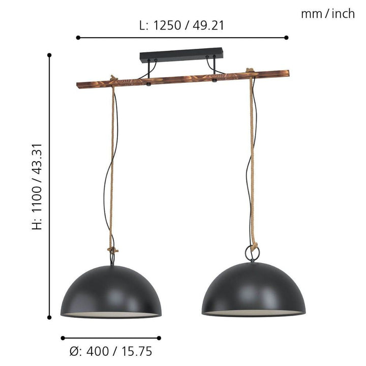Eglo HODSOLL - 1/2 Steel Light Pendant-Eglo-Ozlighting.com.au