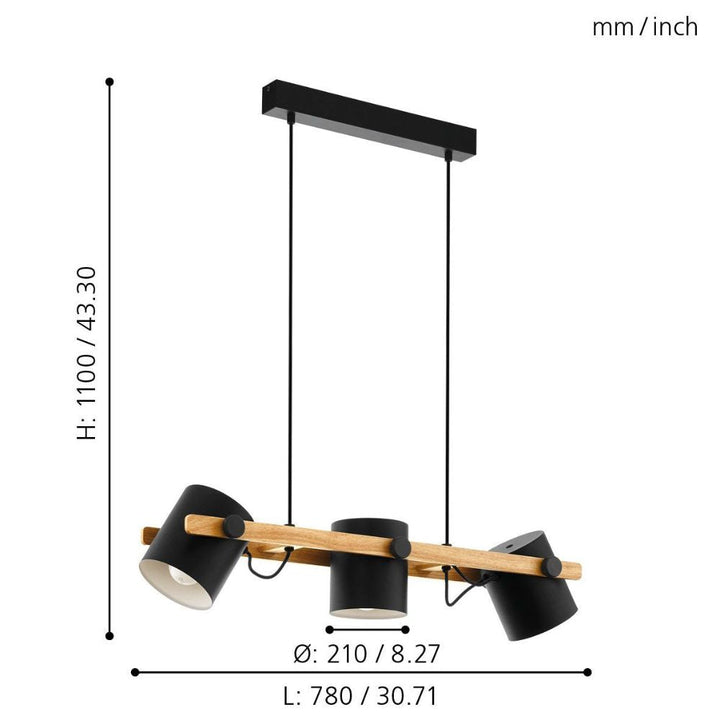 Eglo HORNWOOD - 3/4 Steel Light Pendant-Eglo-Ozlighting.com.au