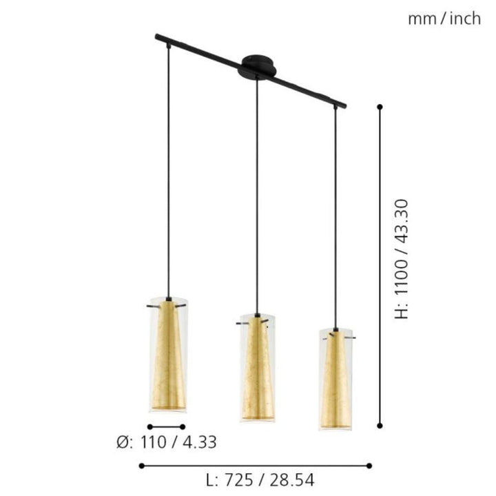 Eglo PINTO GOLD - 1/3 Light Pendant-Eglo-Ozlighting.com.au