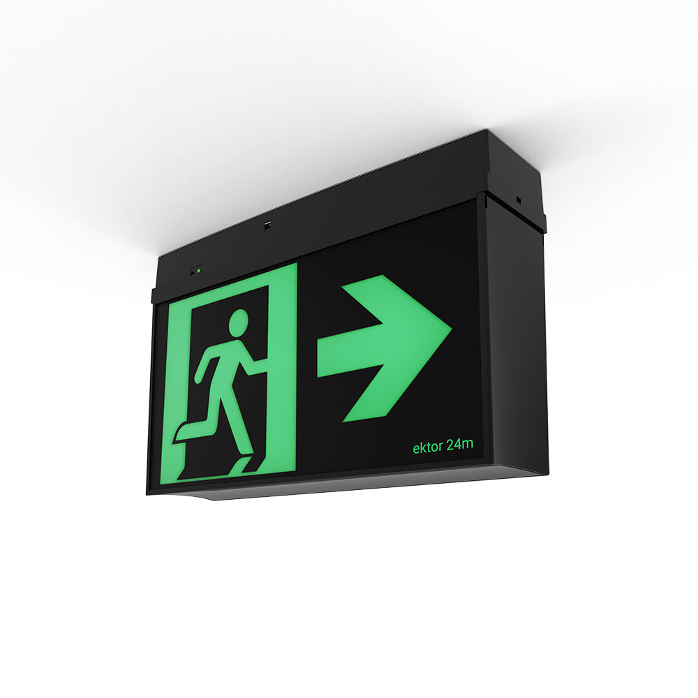 Ektor MERCURY CORE Emergency Exit Light - 24m, Black, Flex & Plug-Ektor Lighting-Ozlighting.com.au