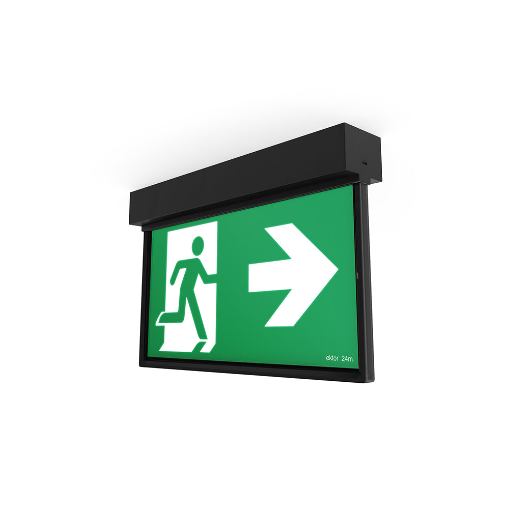 Ektor Razor Pro Surface Mount Emergency Exit - 24M - Black-Ektor Lighting-Ozlighting.com.au