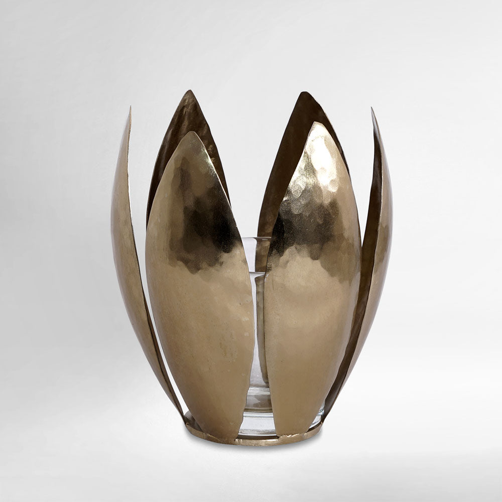 Emac & Lawton LOTUS LEAF Hammered Tealight Candle Holder-Emac & Lawton-Ozlighting.com.au