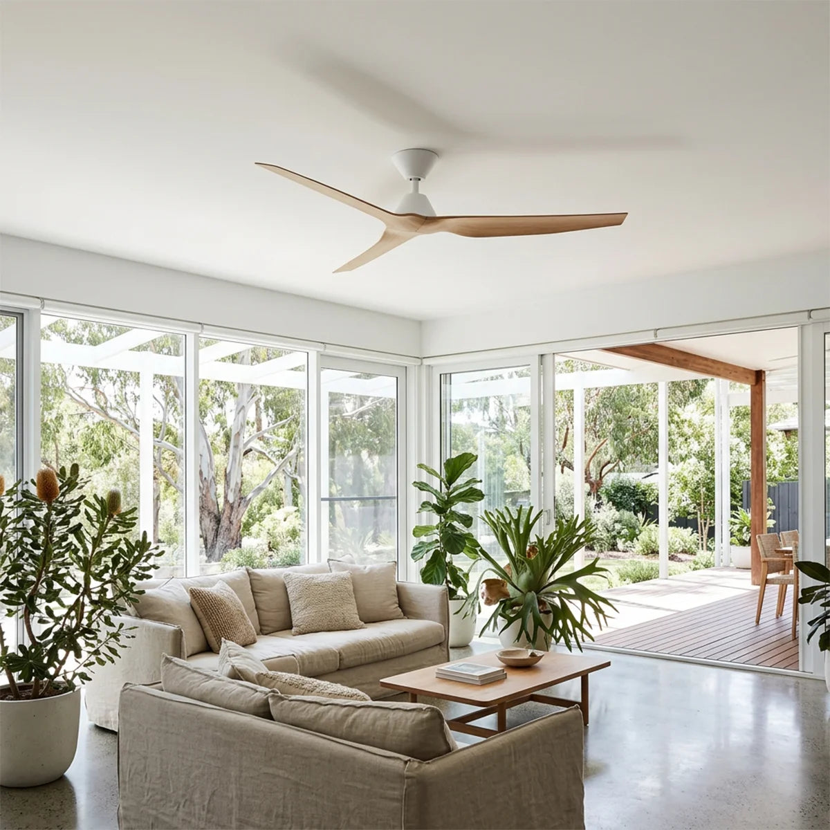 Fanco Infinity-iD DC Ceiling Fan - White with Beechwood Blades 60″-Fanco-Ozlighting.com.au