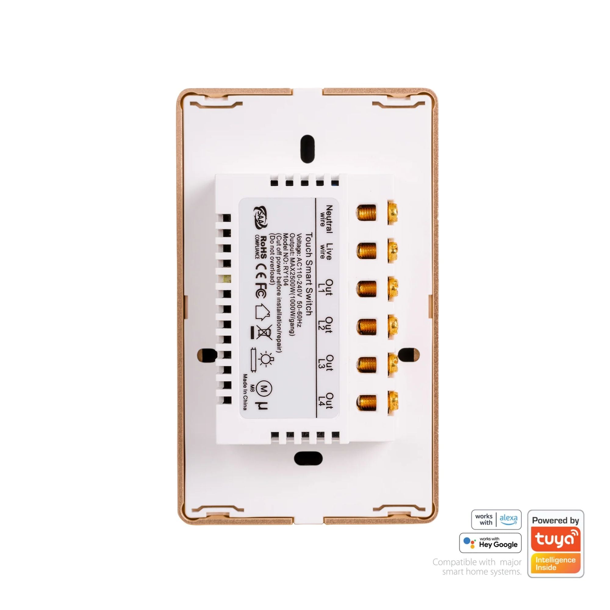Havit - White with Gold Trim Wifi Gang Wall Switch-Havit Lighting-Ozlighting.com.au