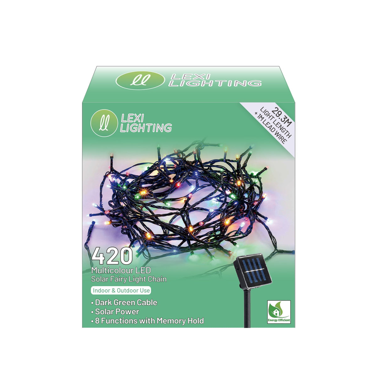 Lexi Solar 420 LED Fairy Light Chain Dark Green Cable-Lexi Lighting-Ozlighting.com.au