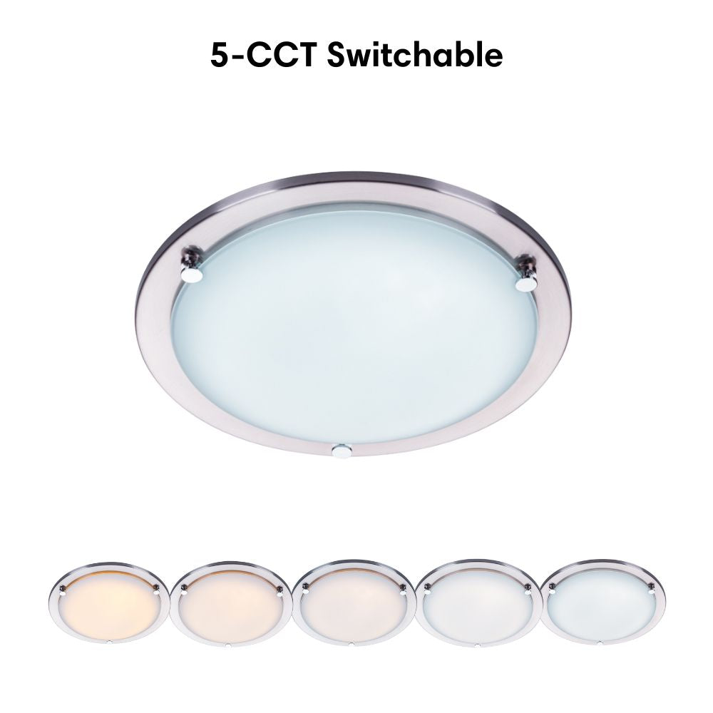 Lummax AC-025-30-LED LED Ceiling Light - 18W, 30cm, 5-CCT, Dimmable, IP20, Round, Opal Glass, Satin Chrome-Lummax-Ozlighting.com.au
