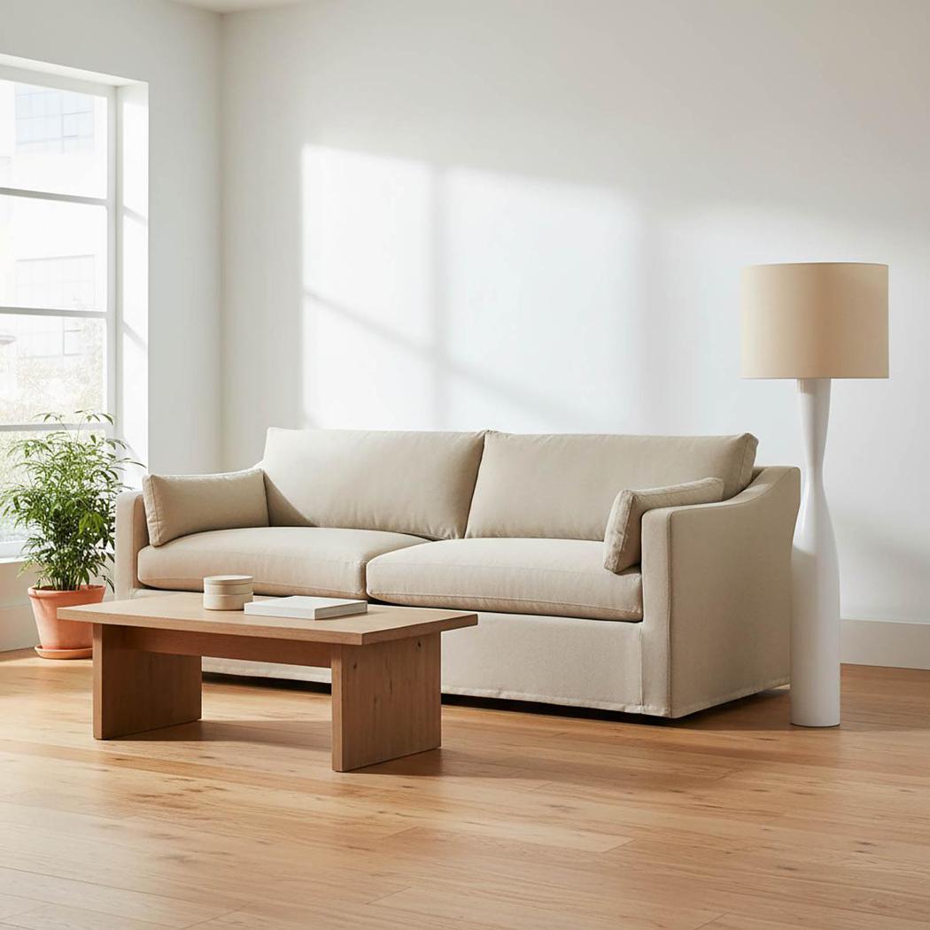 MRD Home CALLUM Floor Lamp - White / Natural Shade-MRD HOME-Ozlighting.com.au