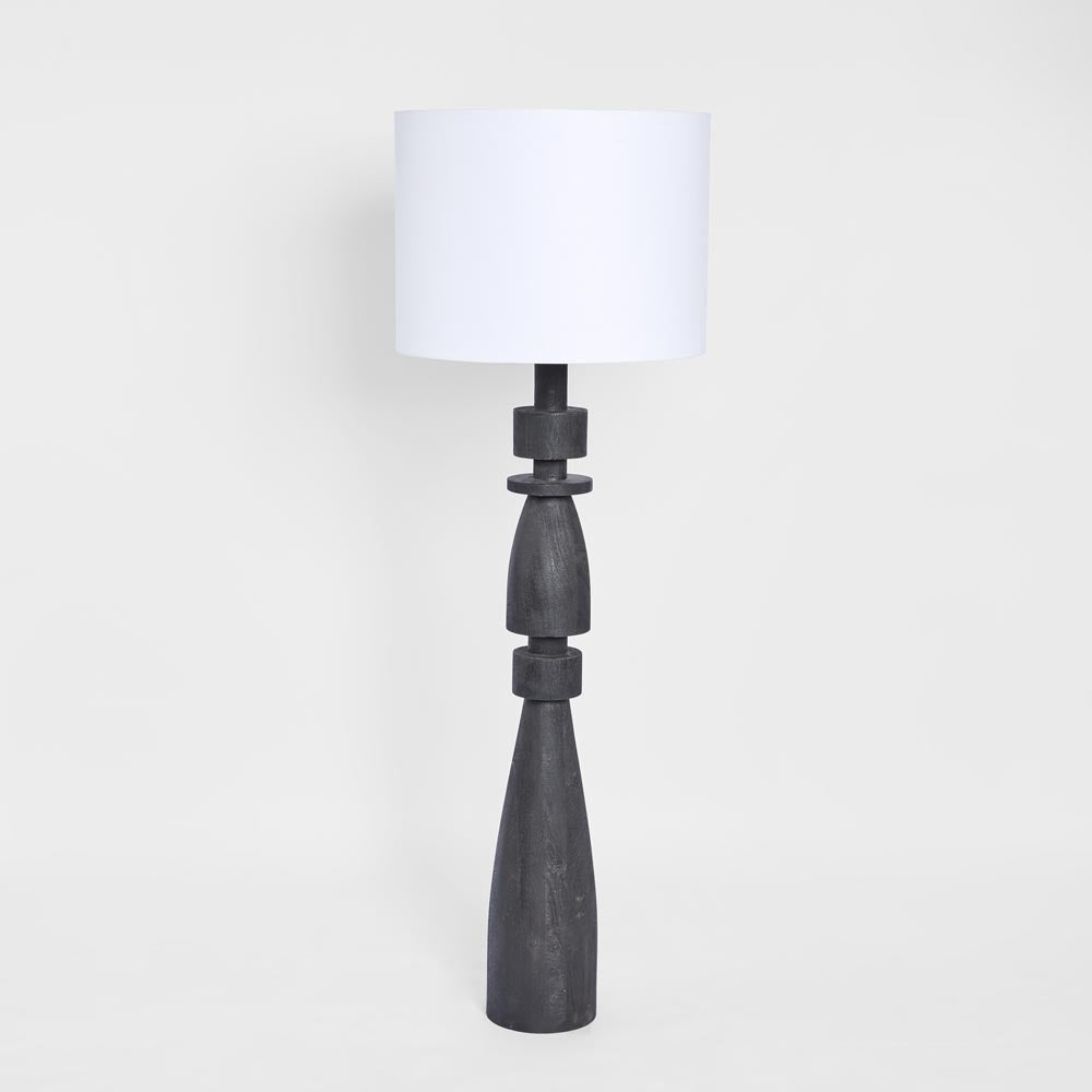 MRD Home MAGNUS Wood Floor Lamp - Black / White Shade-MRD HOME-Ozlighting.com.au