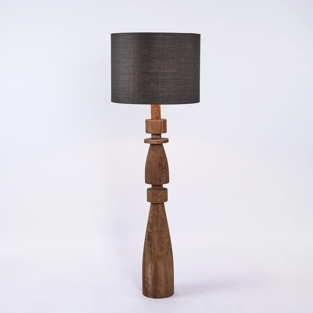 MRD Home MAGNUS Wood Floor Lamp - Saddle / Black Shade-MRD HOME-Ozlighting.com.au
