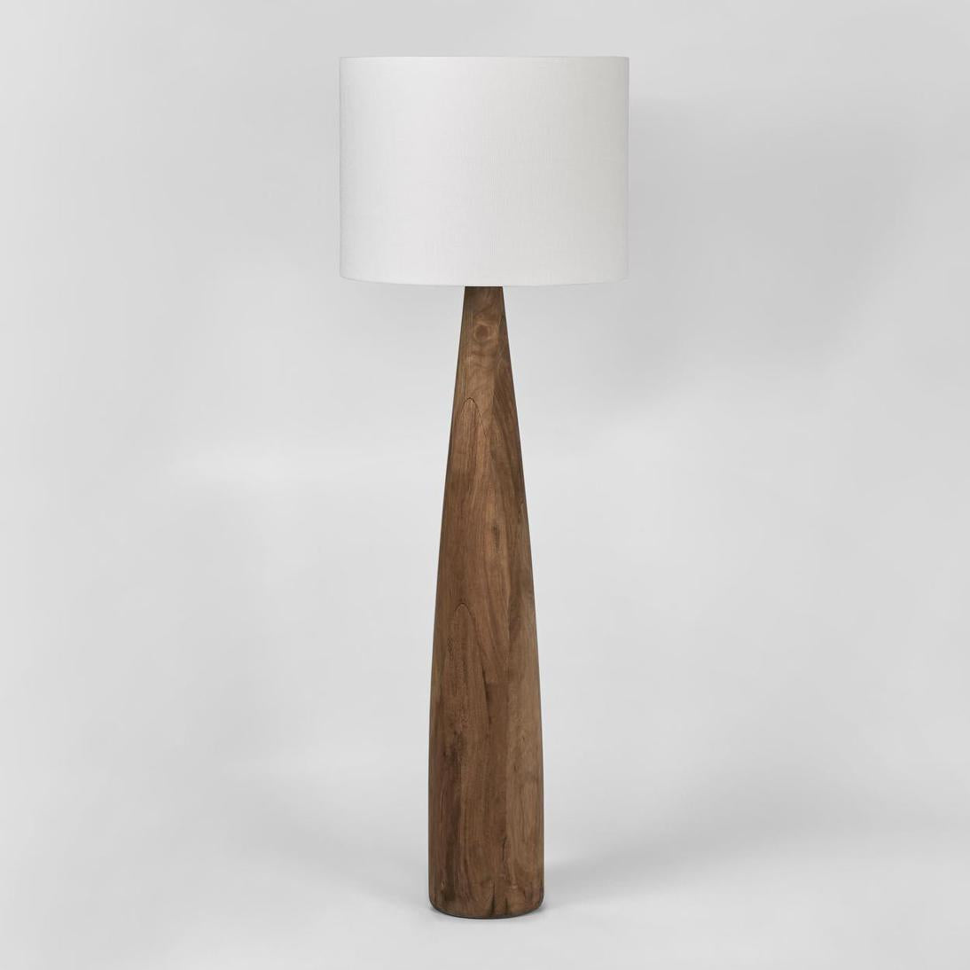MRD Home SAMSON Wood Floor Lamp - Saddle / White Shade-MRD HOME-Ozlighting.com.au