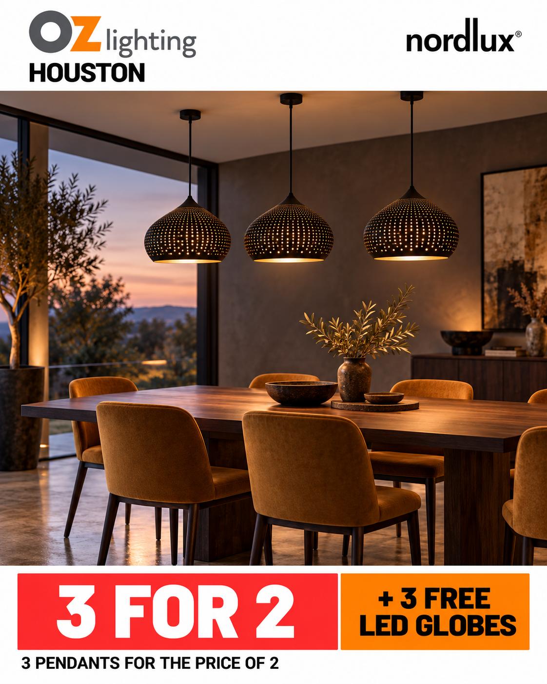 Nordlux HOUSTON - 1 Light Large Perforated Metal Pendant — 3 Pendants for the Price of 2 + 3 FREE LED Globes-Nordlux-Ozlighting.com.au