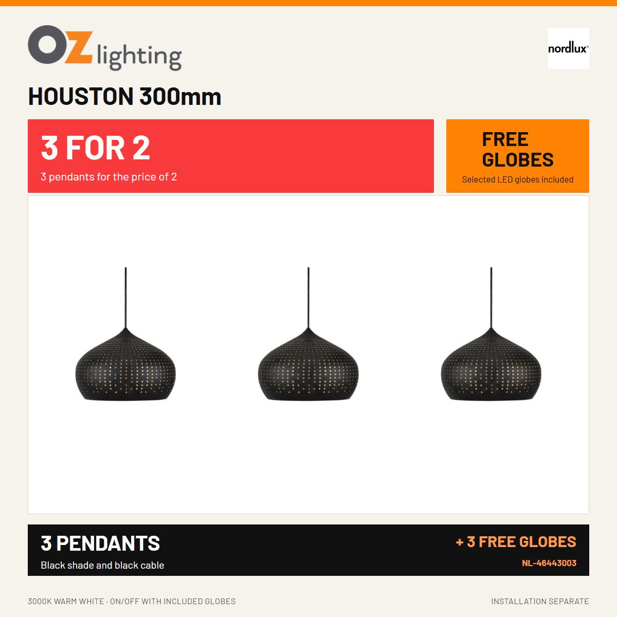 Nordlux HOUSTON - 1 Light Large Perforated Metal Pendant — 3 Pendants for the Price of 2 + 3 FREE LED Globes-Nordlux-Ozlighting.com.au