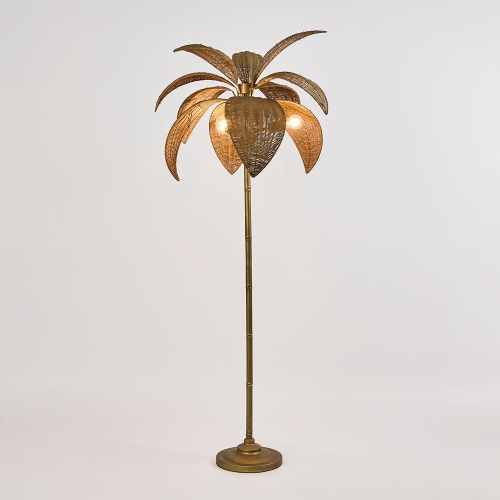 OneWorld Collection BALI Brass & Rattan Floor Lamp-ONEWORLD COLLECTION-Ozlighting.com.au