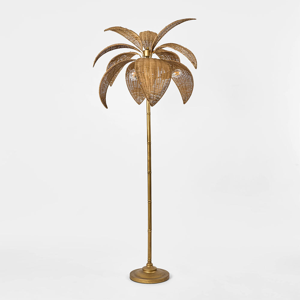 OneWorld Collection BALI Brass & Rattan Floor Lamp-ONEWORLD COLLECTION-Ozlighting.com.au