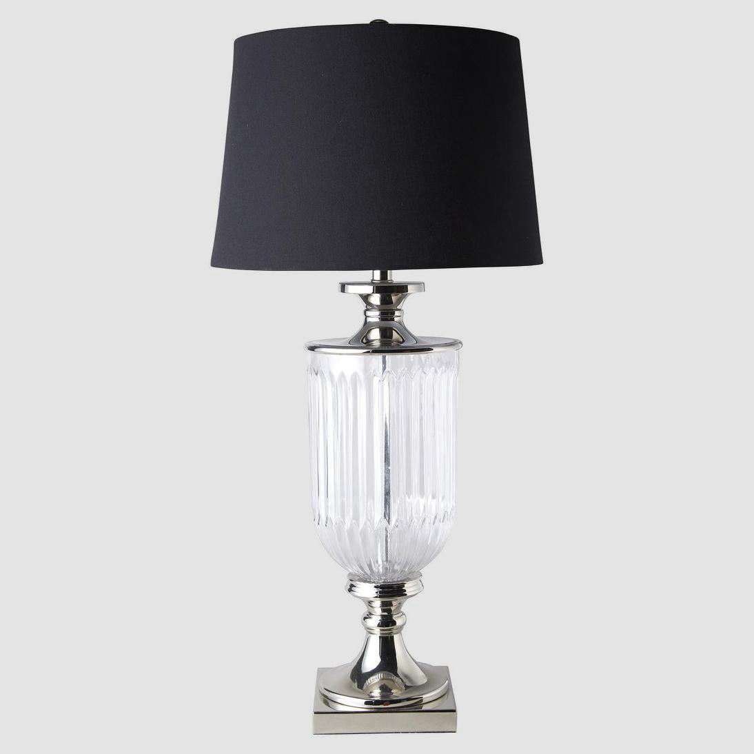 OneWorld Collection BELLEVUE Glass Table Lamp - Nickel / Black Linen Shade-ONEWORLD COLLECTION-Ozlighting.com.au