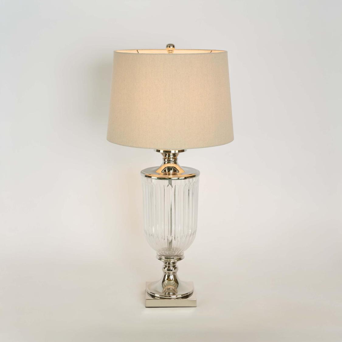 OneWorld Collection BELLEVUE Glass Table Lamp - Nickel / Natural Linen Shade-ONEWORLD COLLECTION-Ozlighting.com.au