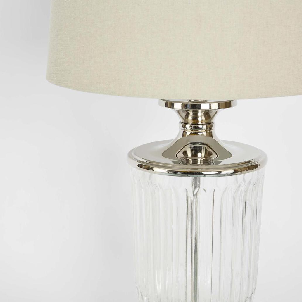OneWorld Collection BELLEVUE Glass Table Lamp - Nickel / Natural Linen Shade-ONEWORLD COLLECTION-Ozlighting.com.au
