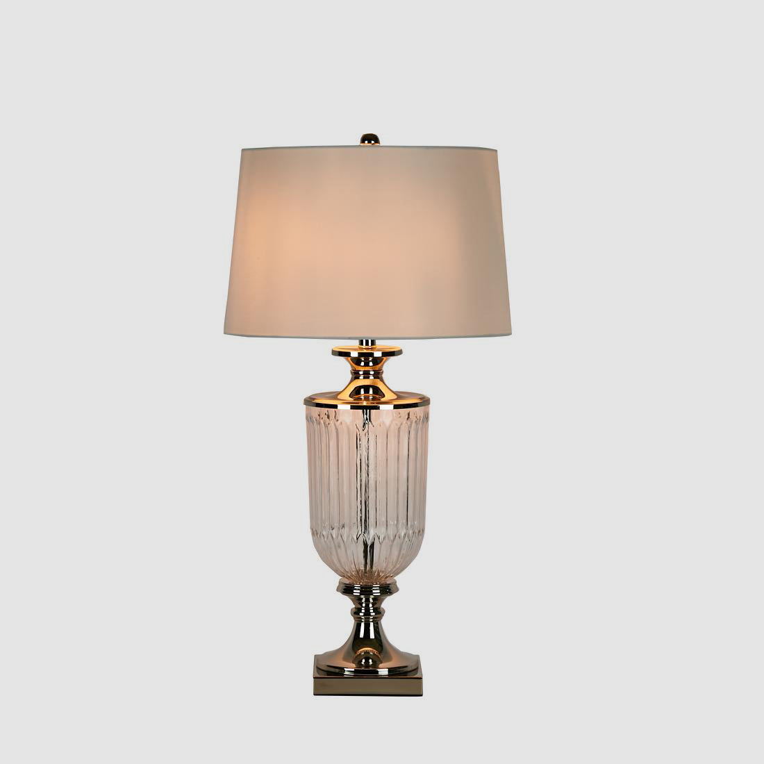 OneWorld Collection BELLEVUE Glass Table Lamp - Nickel / White Linen Shade-ONEWORLD COLLECTION-Ozlighting.com.au