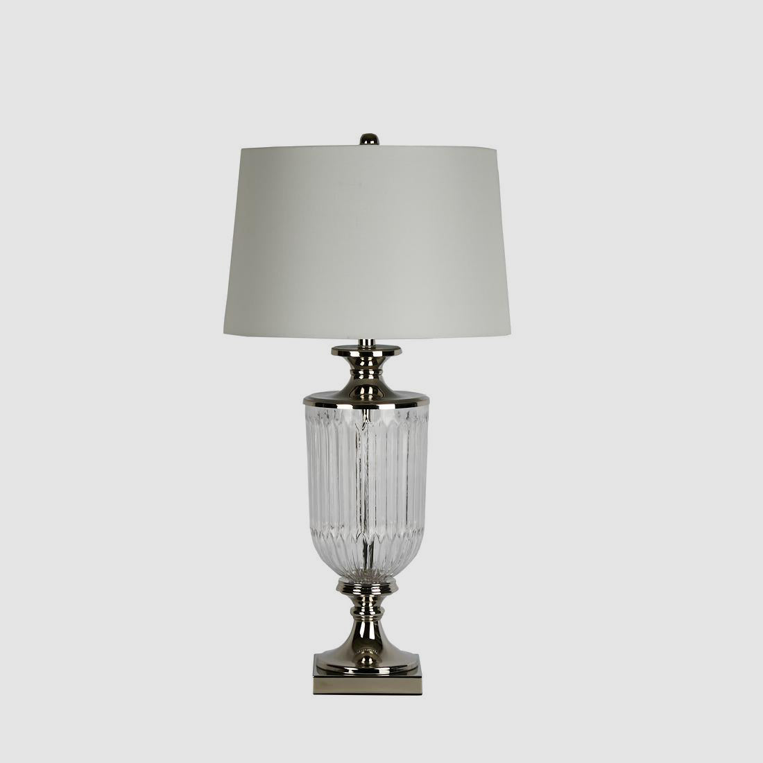OneWorld Collection BELLEVUE Glass Table Lamp - Nickel / White Linen Shade-ONEWORLD COLLECTION-Ozlighting.com.au