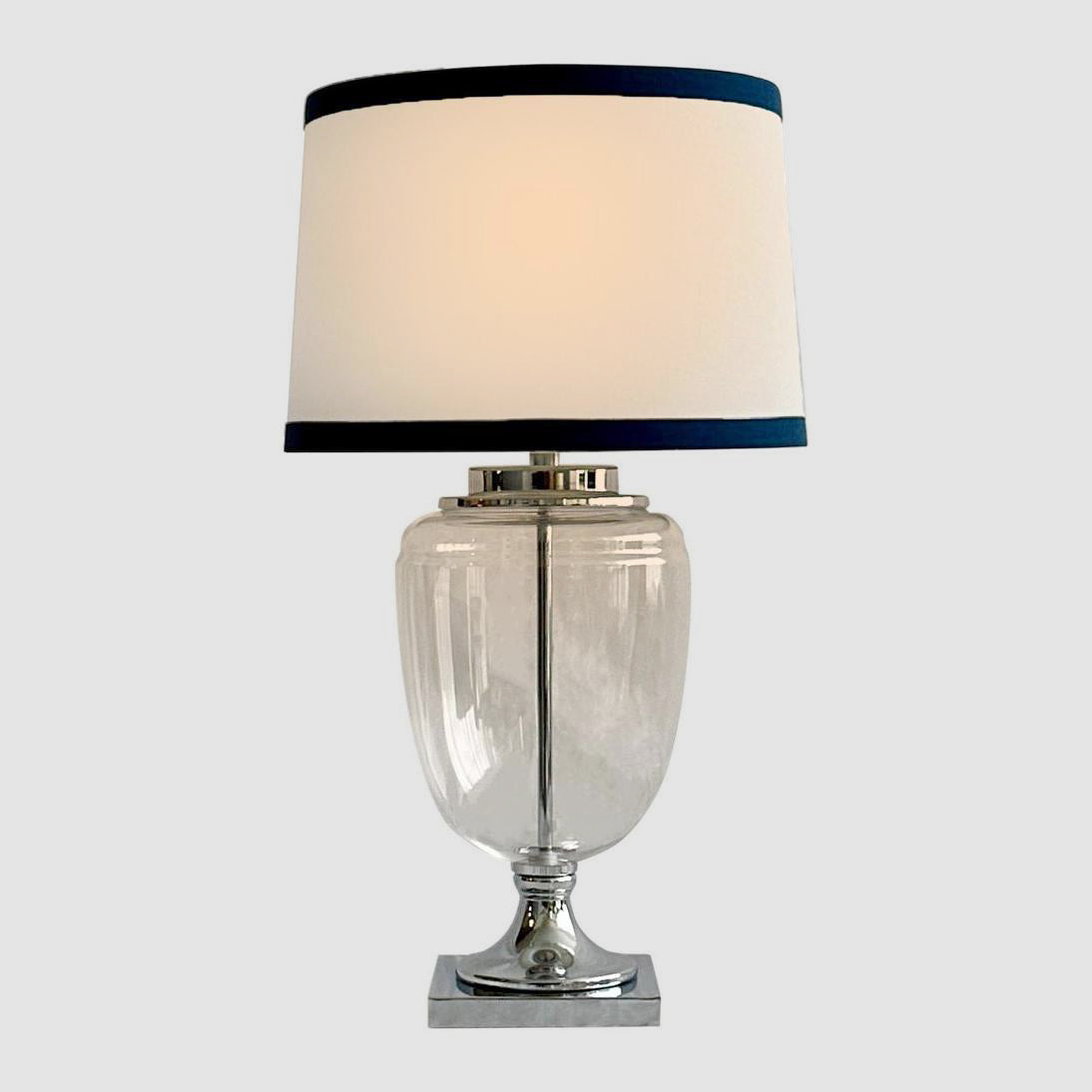 OneWorld Collection CHARLOTTE Glass Table Lamp - White Shade / Navy Trim-ONEWORLD COLLECTION-Ozlighting.com.au