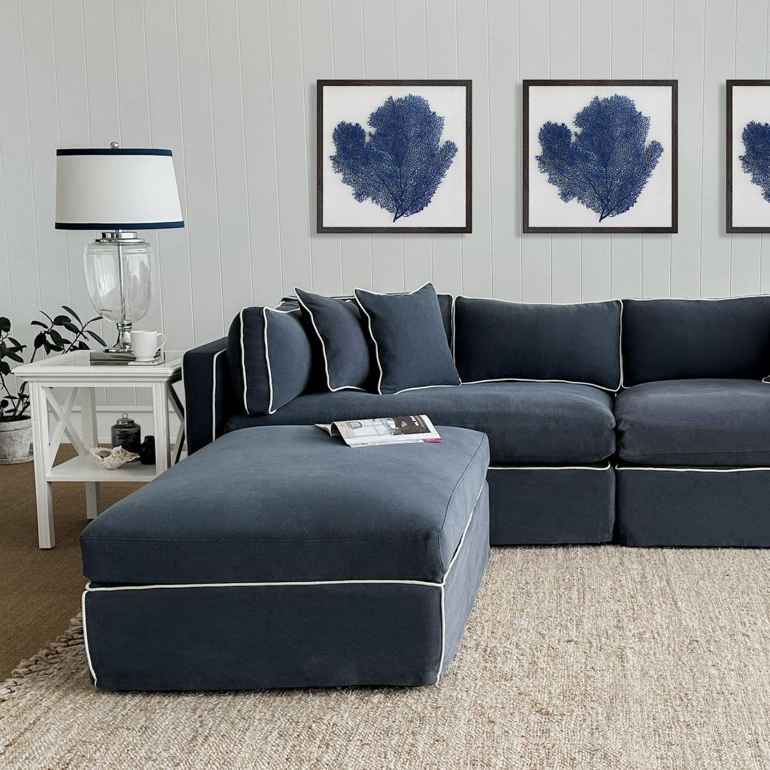 OneWorld Collection CHARLOTTE Glass Table Lamp - White Shade / Navy Trim-ONEWORLD COLLECTION-Ozlighting.com.au