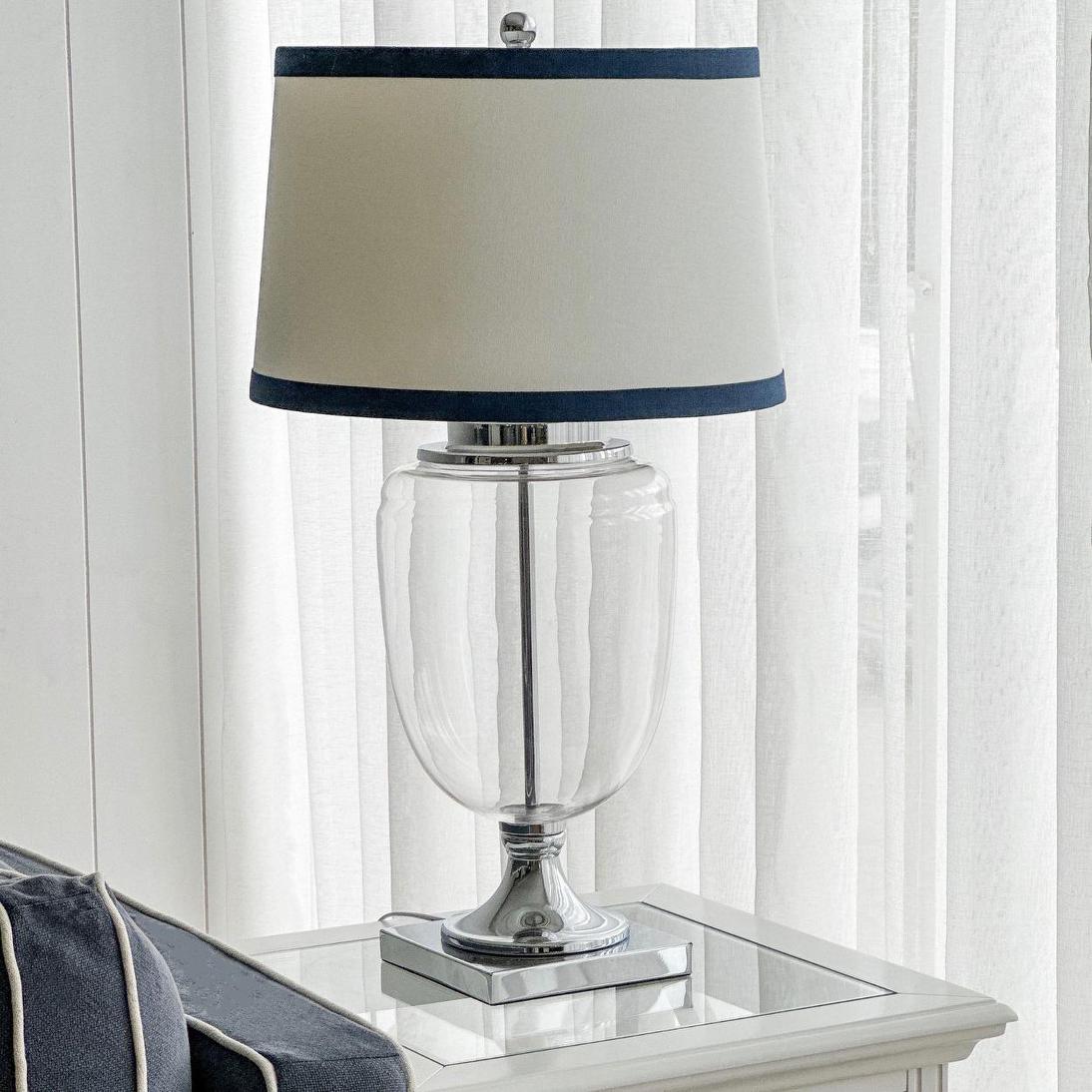 OneWorld Collection CHARLOTTE Glass Table Lamp - White Shade / Navy Trim-ONEWORLD COLLECTION-Ozlighting.com.au