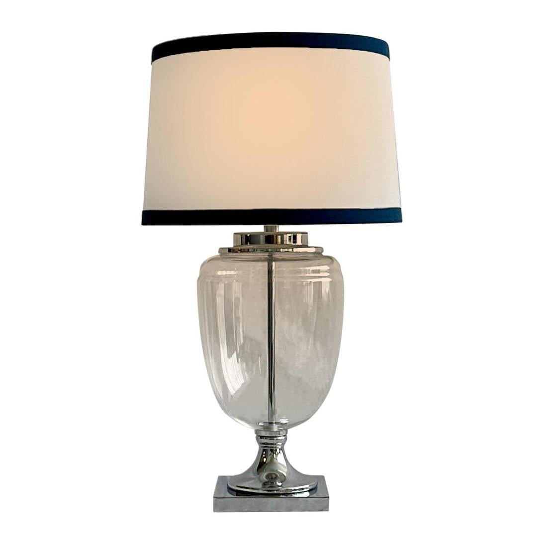 OneWorld Collection CHARLOTTE Glass Table Lamp - White Shade / Navy Trim-ONEWORLD COLLECTION-Ozlighting.com.au